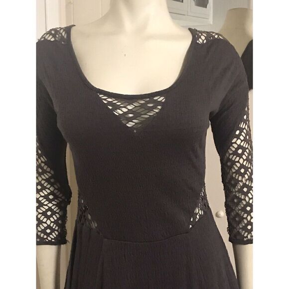Free People Womens Small To The Point Mini Dress Gray Fit & Flare Lace Cut Outs - Picture 2 of 8